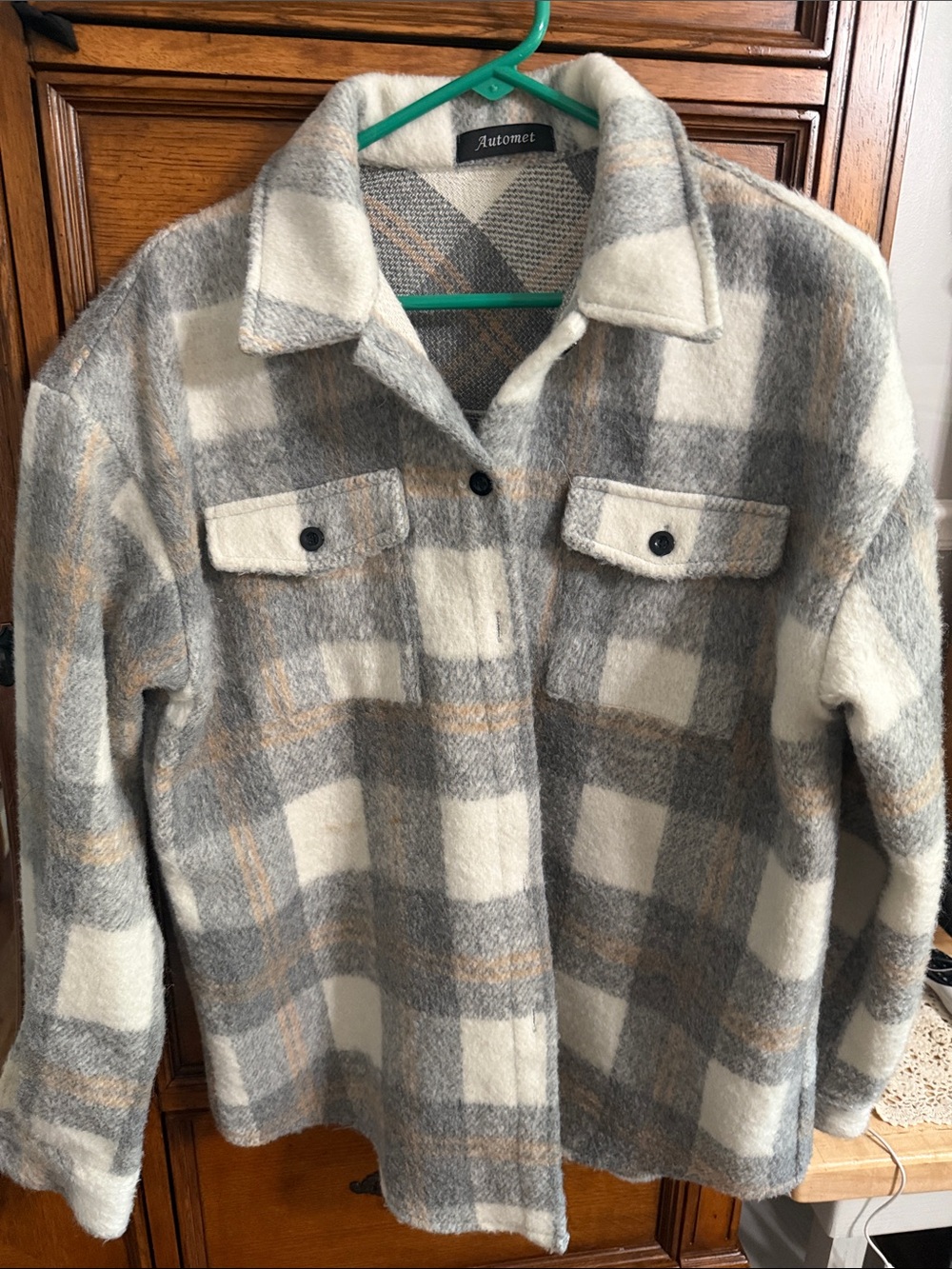 Plaid Shacket Jacket in Gray, Cream & Tan